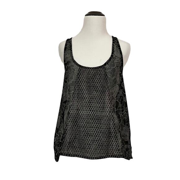 UO Staring at Stars Sheer Button Back Tank - Black - Medium - Picture 1 of 12
